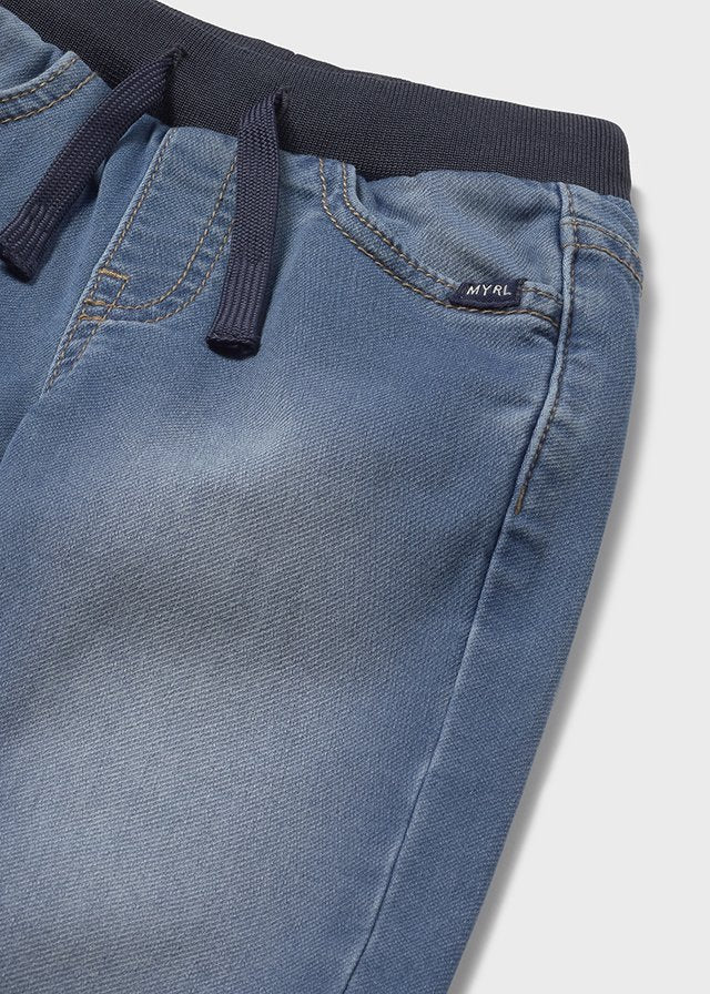 Blue Drawstring Denim Pants