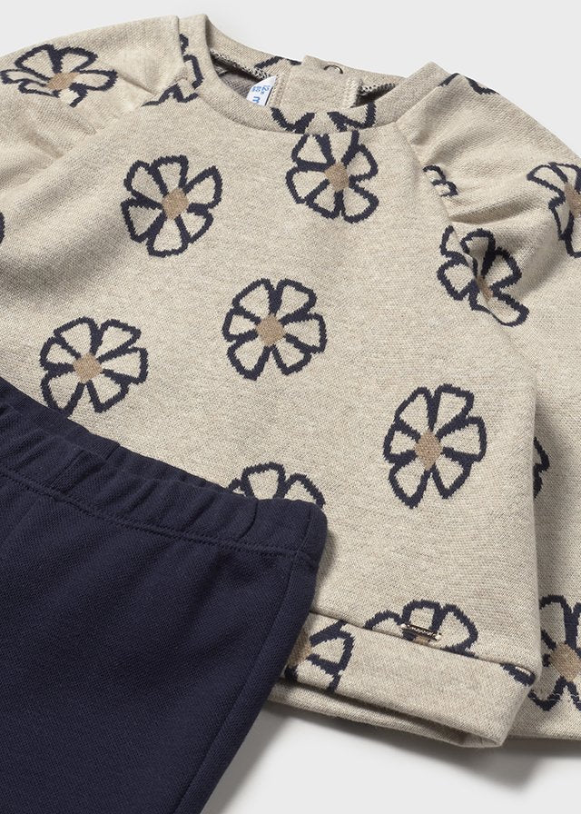 Beige Daisy Print Top & Navy Leggings