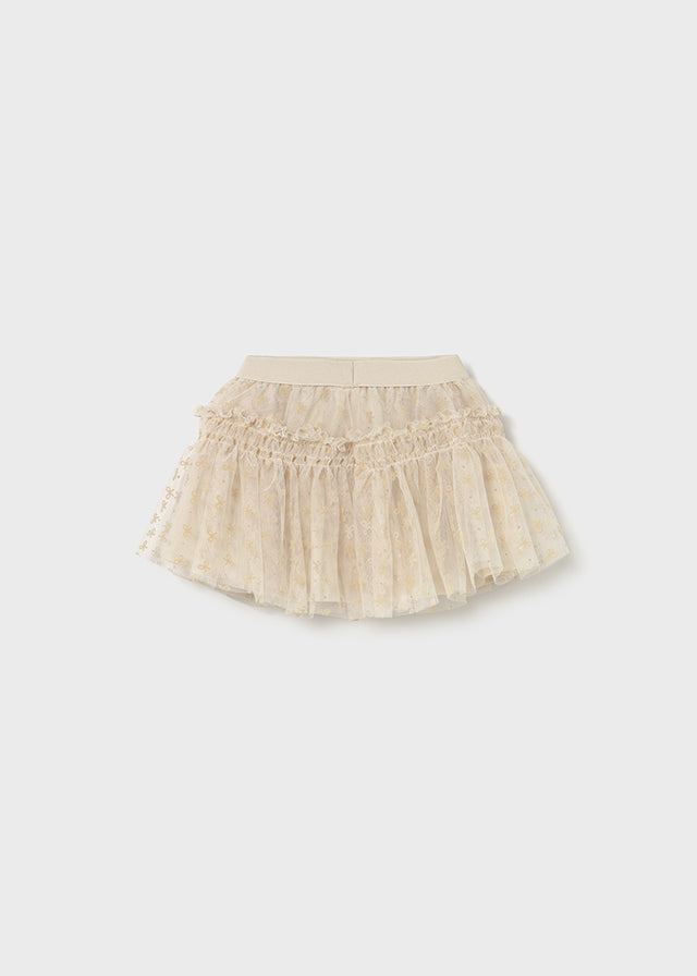Light Gold Bow Print Tulle Skirt