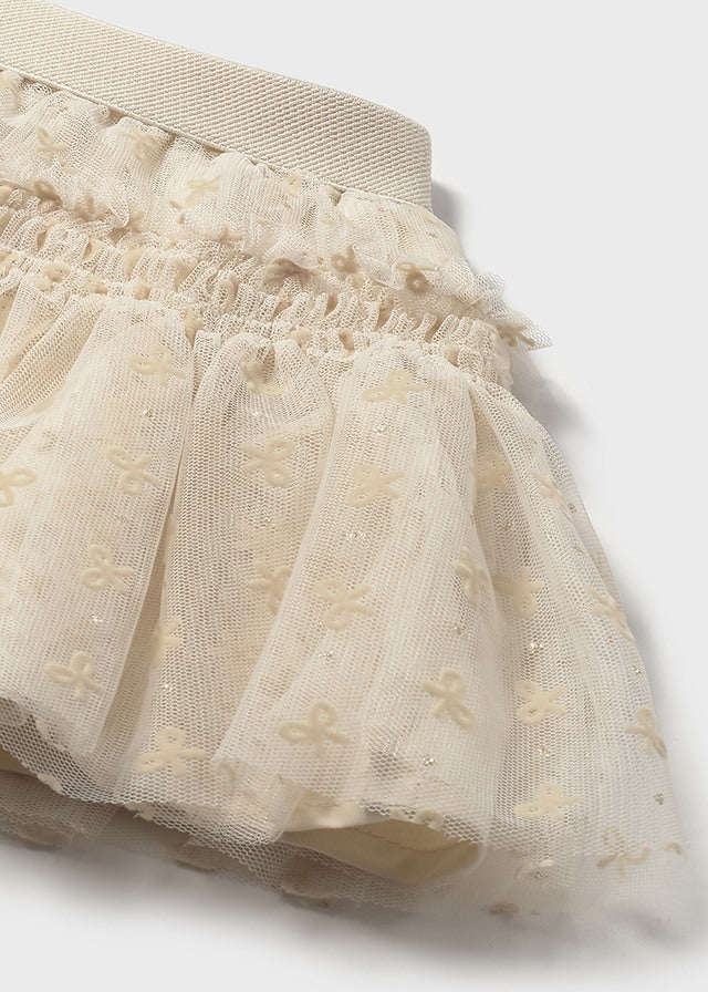 Light Gold Bow Print Tulle Skirt