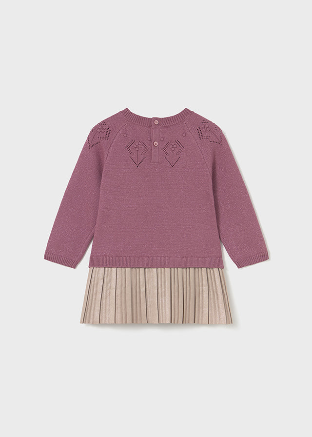 Magenta Sweater Gold Pleated Skirt Dress