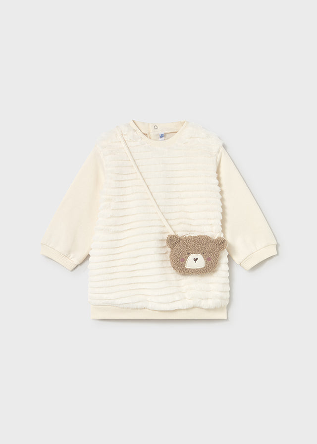Cream Fur Stripe Sweatshirt & Bear Purse