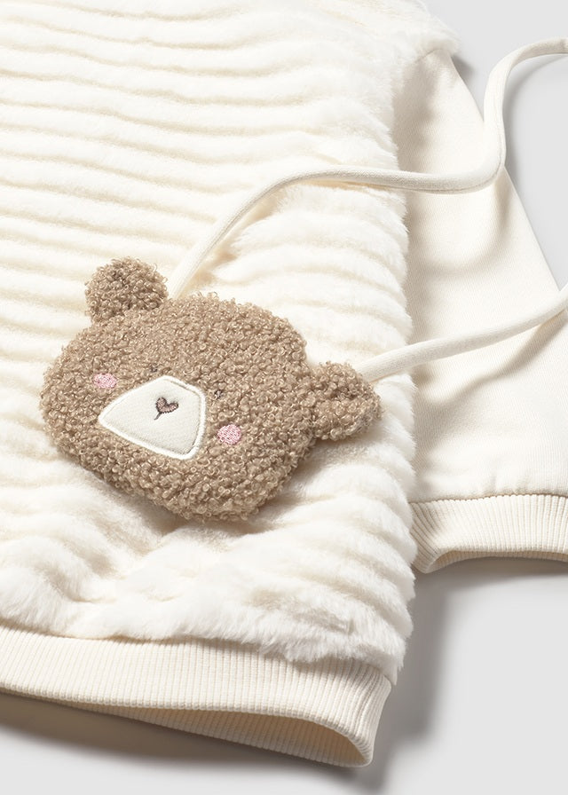 Cream Fur Stripe Sweatshirt & Bear Purse