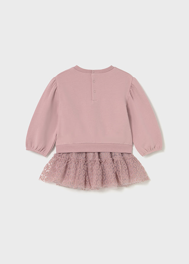 Pink Puff Sleeve Bow Sweatshirt & Tulle Skirt