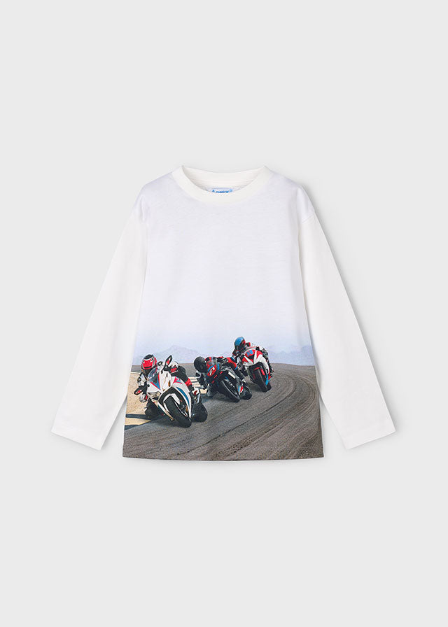 Motorbike Wrap Scene White LS Tee