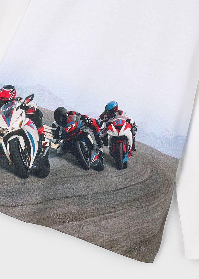 Motorbike Wrap Scene White LS Tee