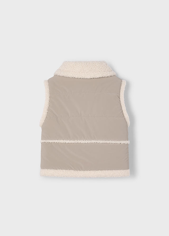 Khaki Shearling Zip Pocket Vest