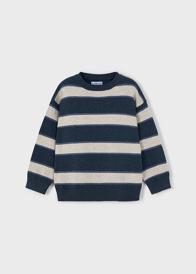 Navy Beige Stripe Crewneck Sweater