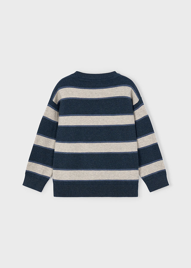 Navy Beige Stripe Crewneck Sweater