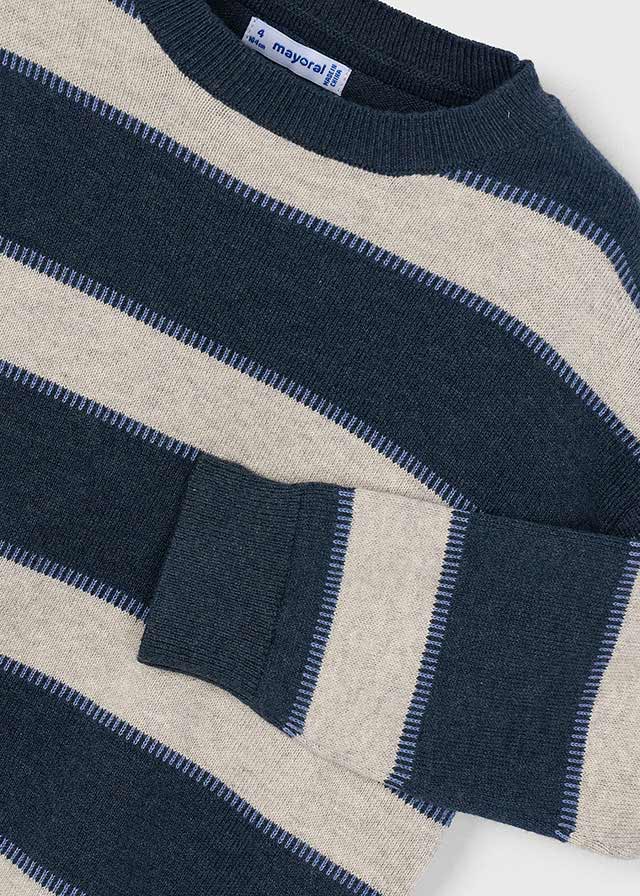 Navy Beige Stripe Crewneck Sweater
