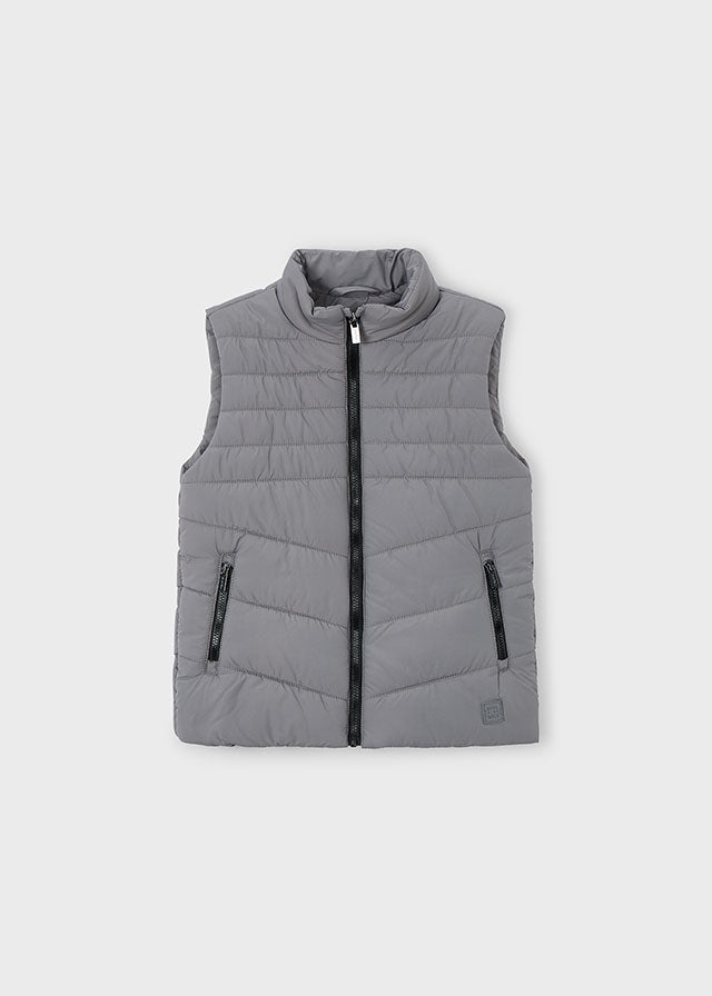 Gray Puffer Black Zip Vest