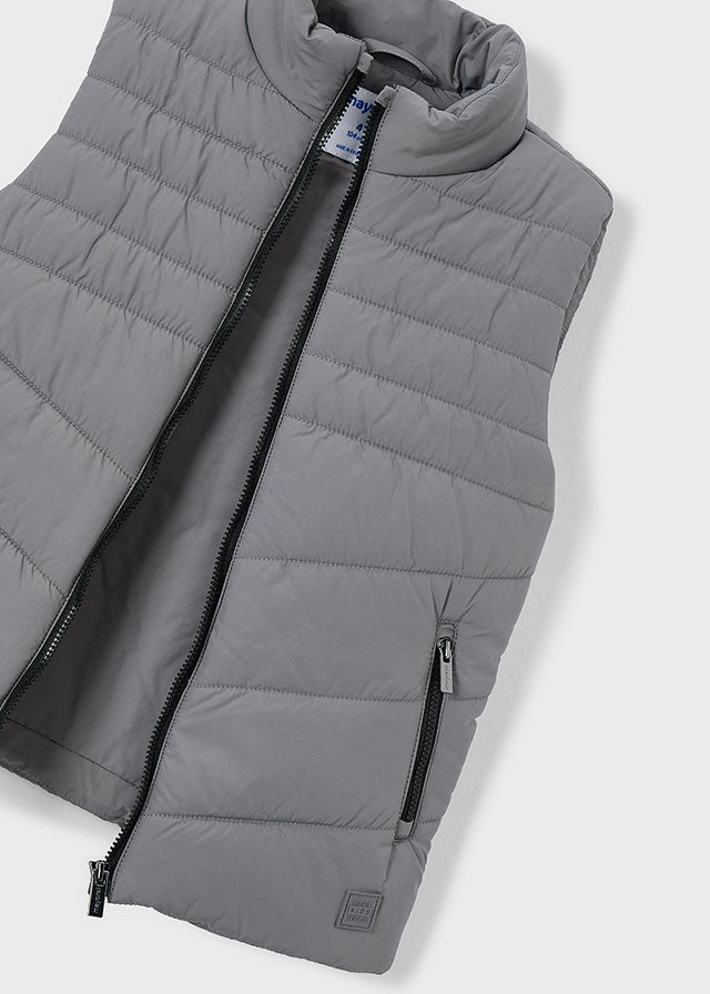 Gray Puffer Black Zip Vest