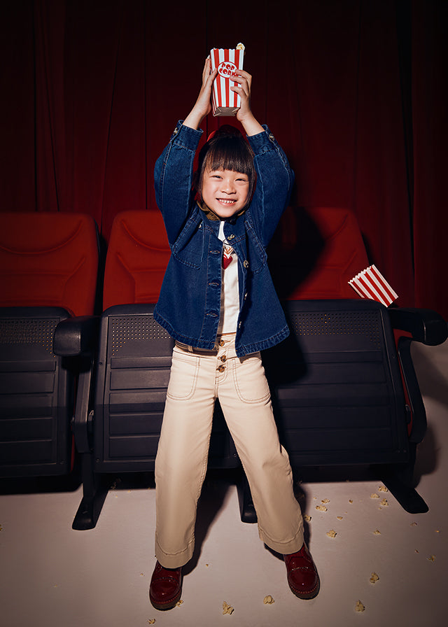 Cream Button Front Wide Leg Demin