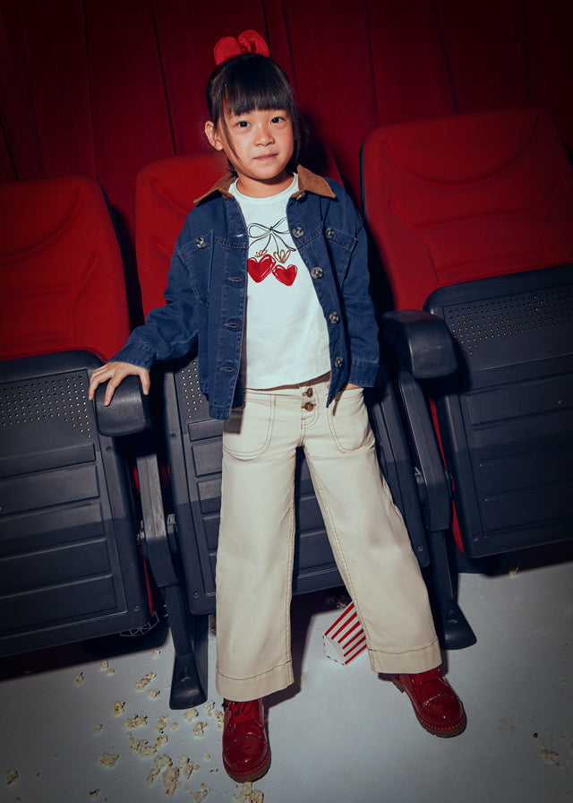 Cream Button Front Wide Leg Demin