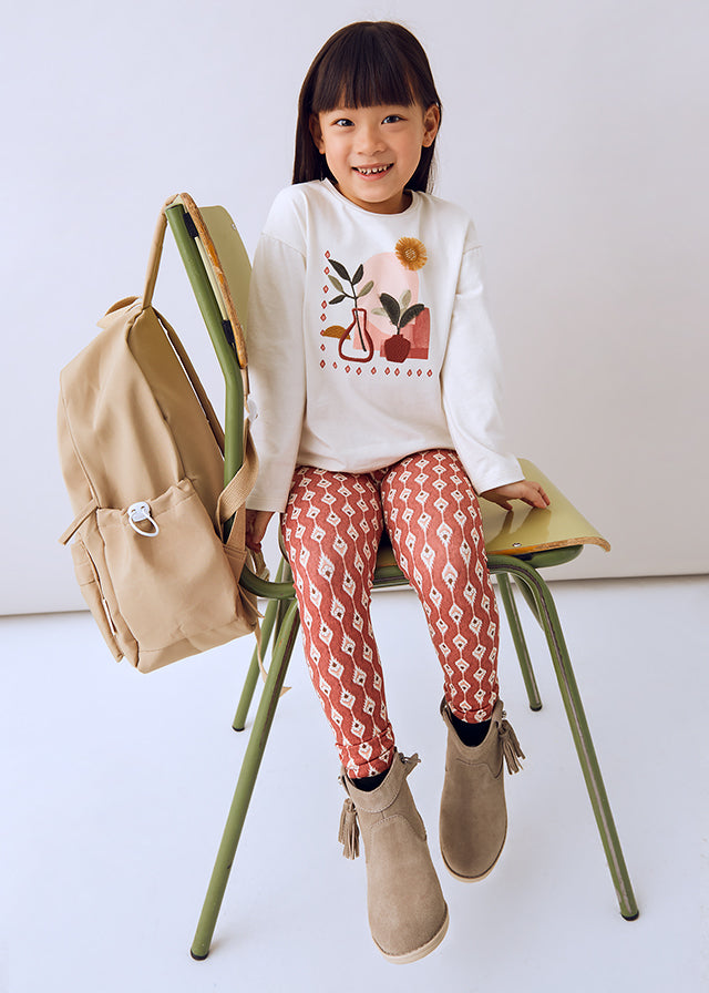 Cream Vase Graphic Tee & Rust Print Leggins