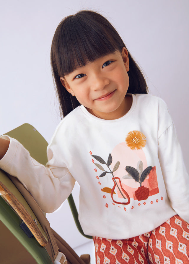 Cream Vase Graphic Tee & Rust Print Leggins