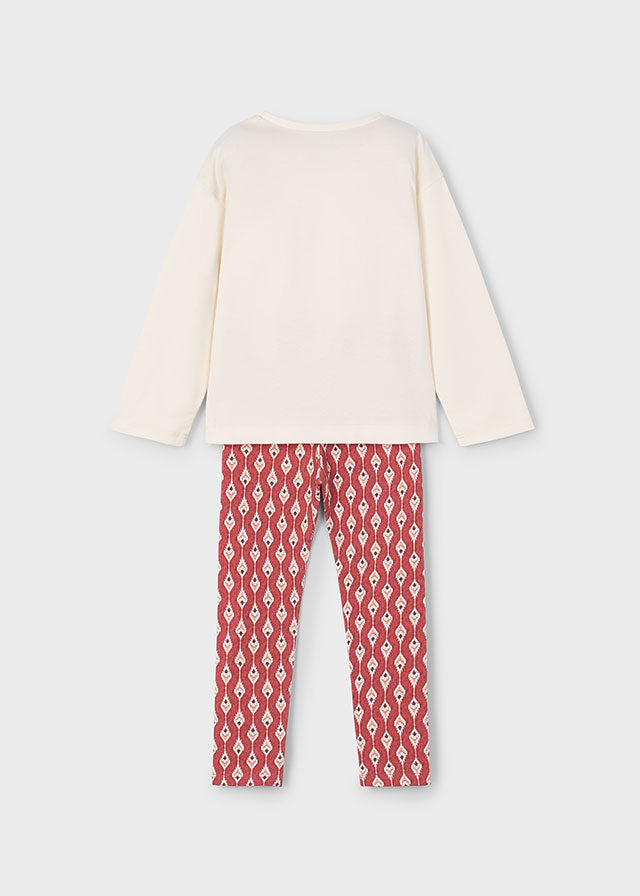 Cream Vase Graphic Tee & Rust Print Leggins