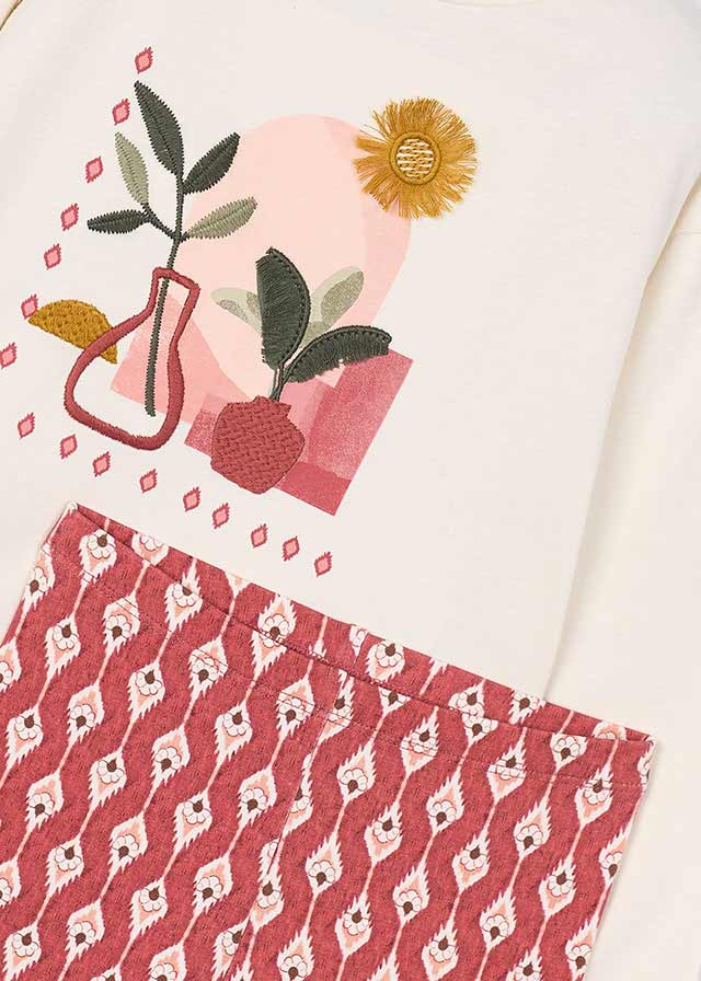 Cream Vase Graphic Tee & Rust Print Leggins