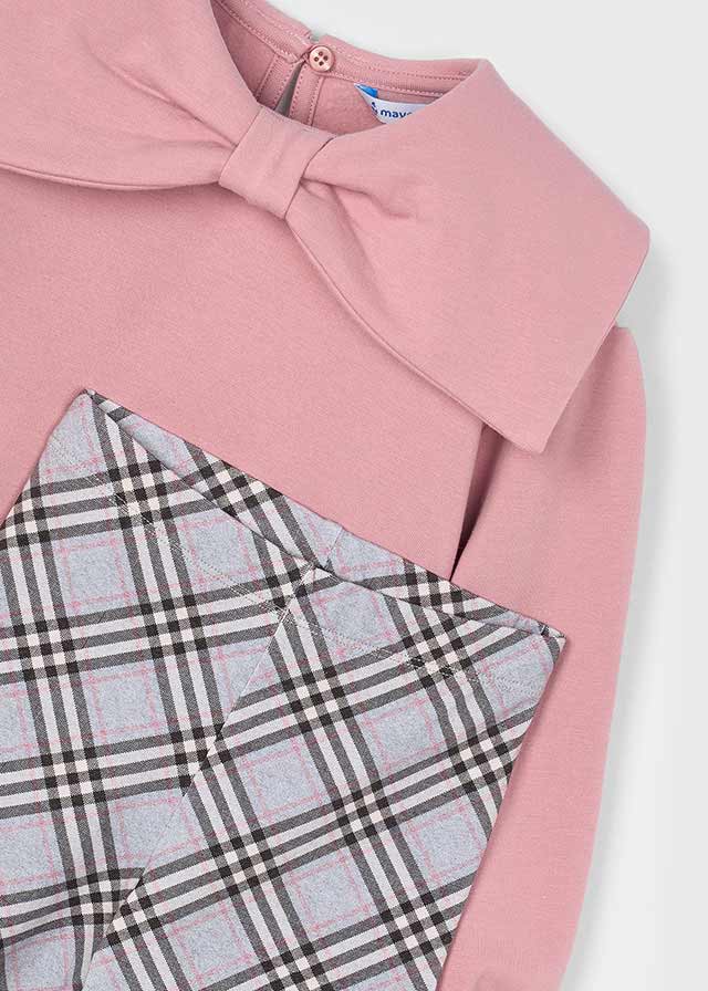 Pink Bow Collar Top & Gray Plaid Leggings