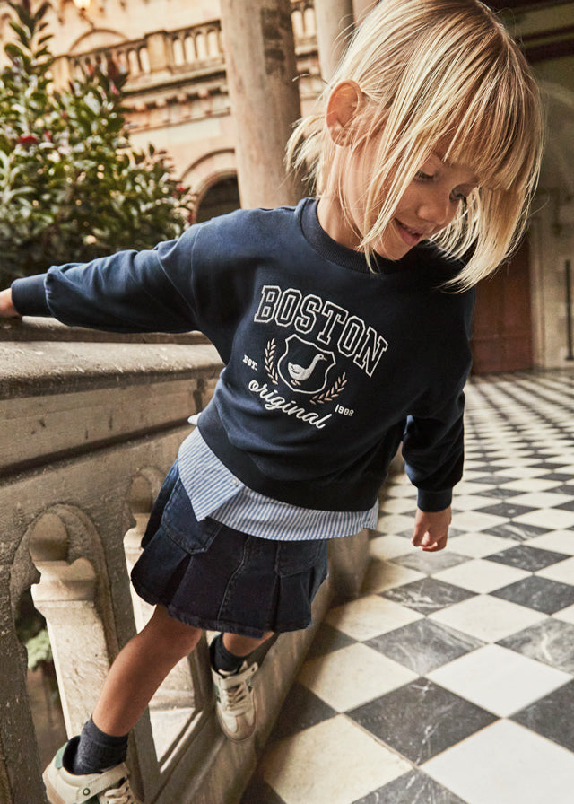 Pleated Dark Denim Pocket Skirt