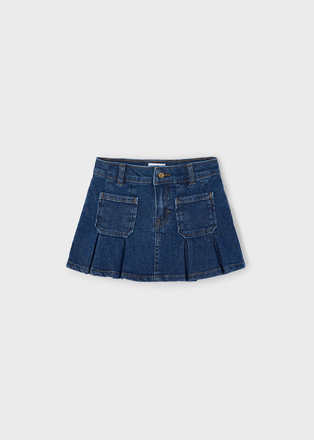 Pleated Dark Denim Pocket Skirt