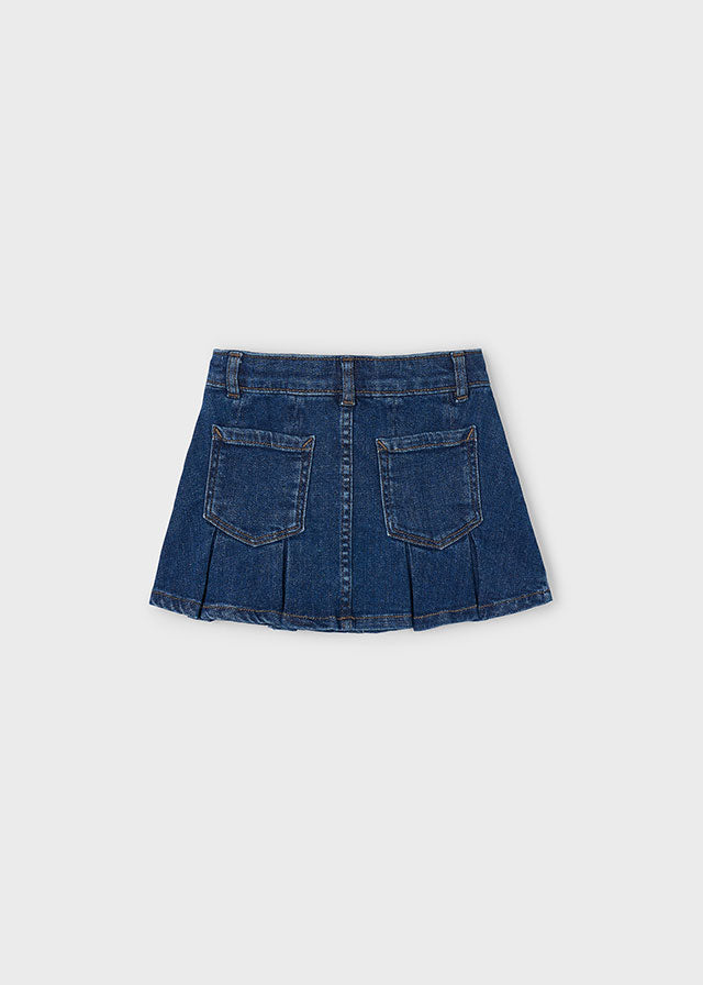 Pleated Dark Denim Pocket Skirt