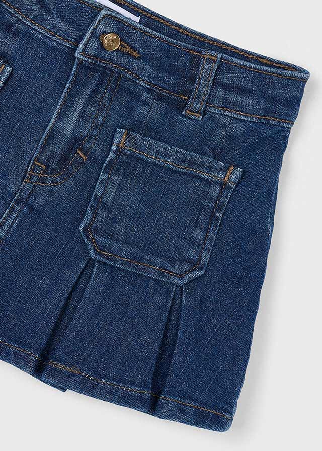 Pleated Dark Denim Pocket Skirt