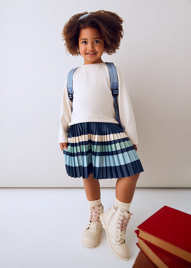 Cream Sweatshirt Navy Pleated Stripe Dress