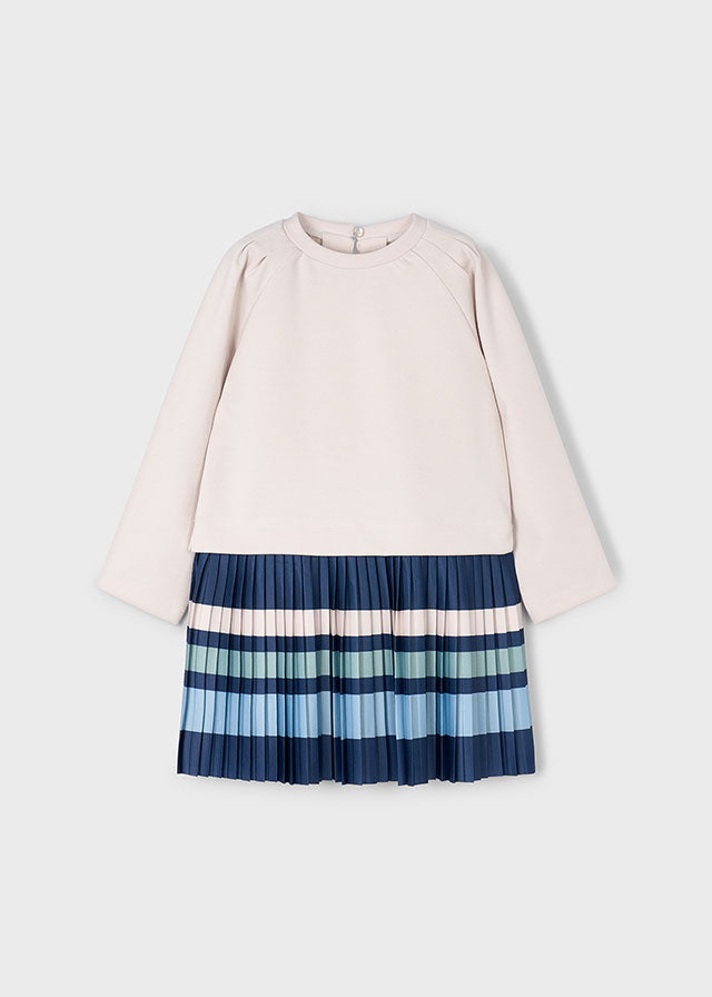 Cream Sweatshirt Navy Pleated Stripe Dress