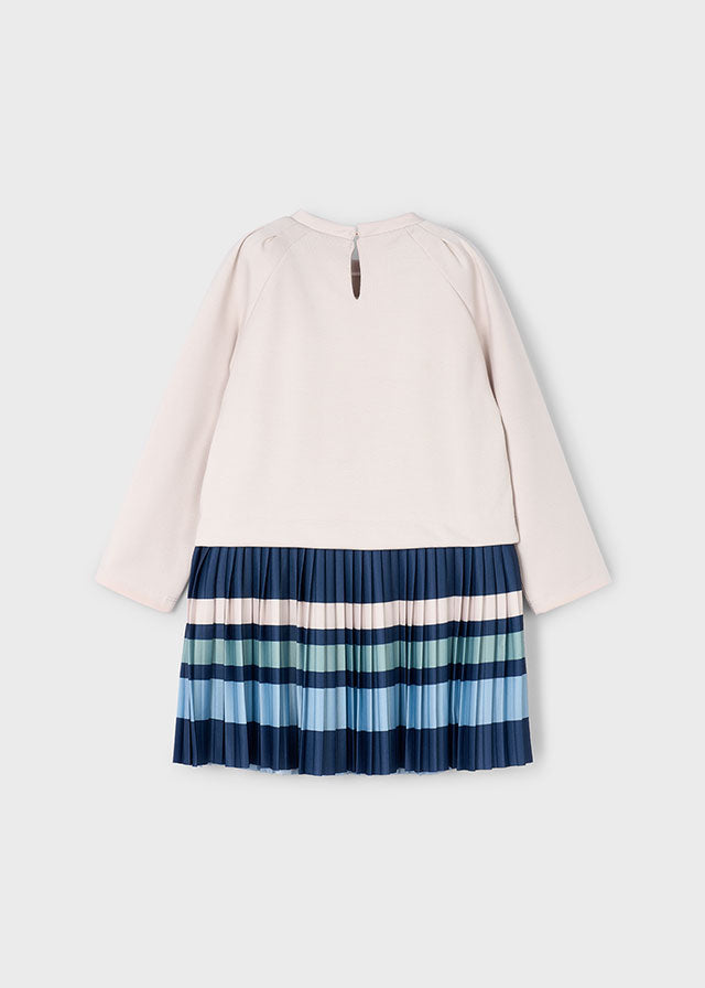 Cream Sweatshirt Navy Pleated Stripe Dress
