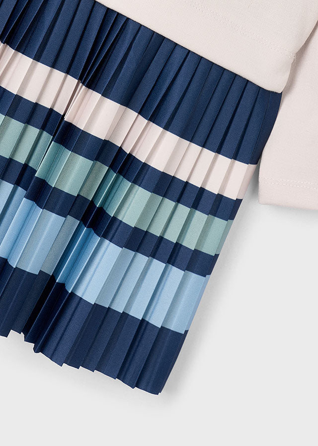 Cream Sweatshirt Navy Pleated Stripe Dress