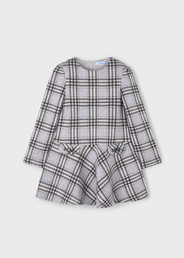 Gray Plaid LS Ruffle Skirt Dress