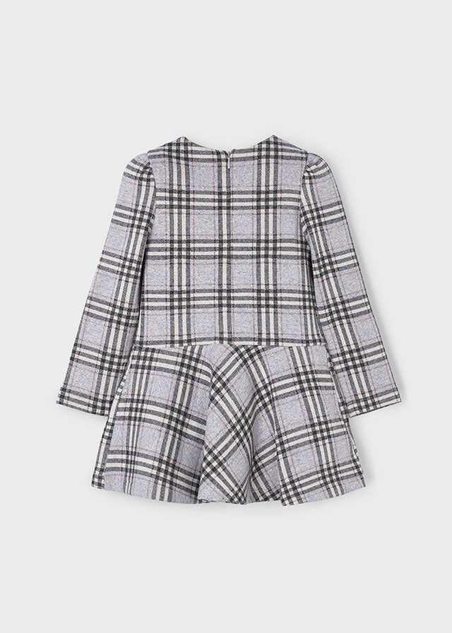 Gray Plaid LS Ruffle Skirt Dress