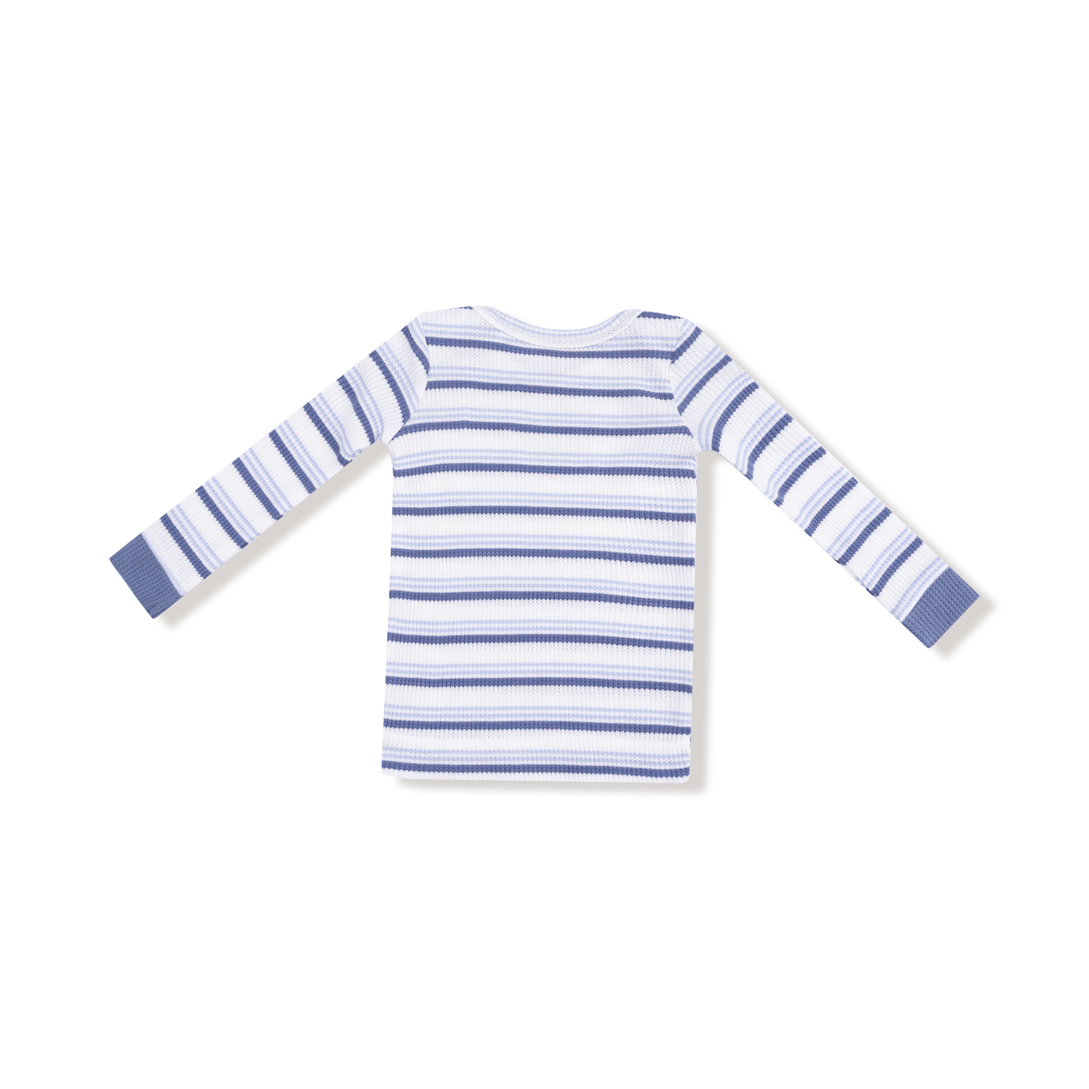 Blue Vintage Stripe Waffle Knit LS PJ Set