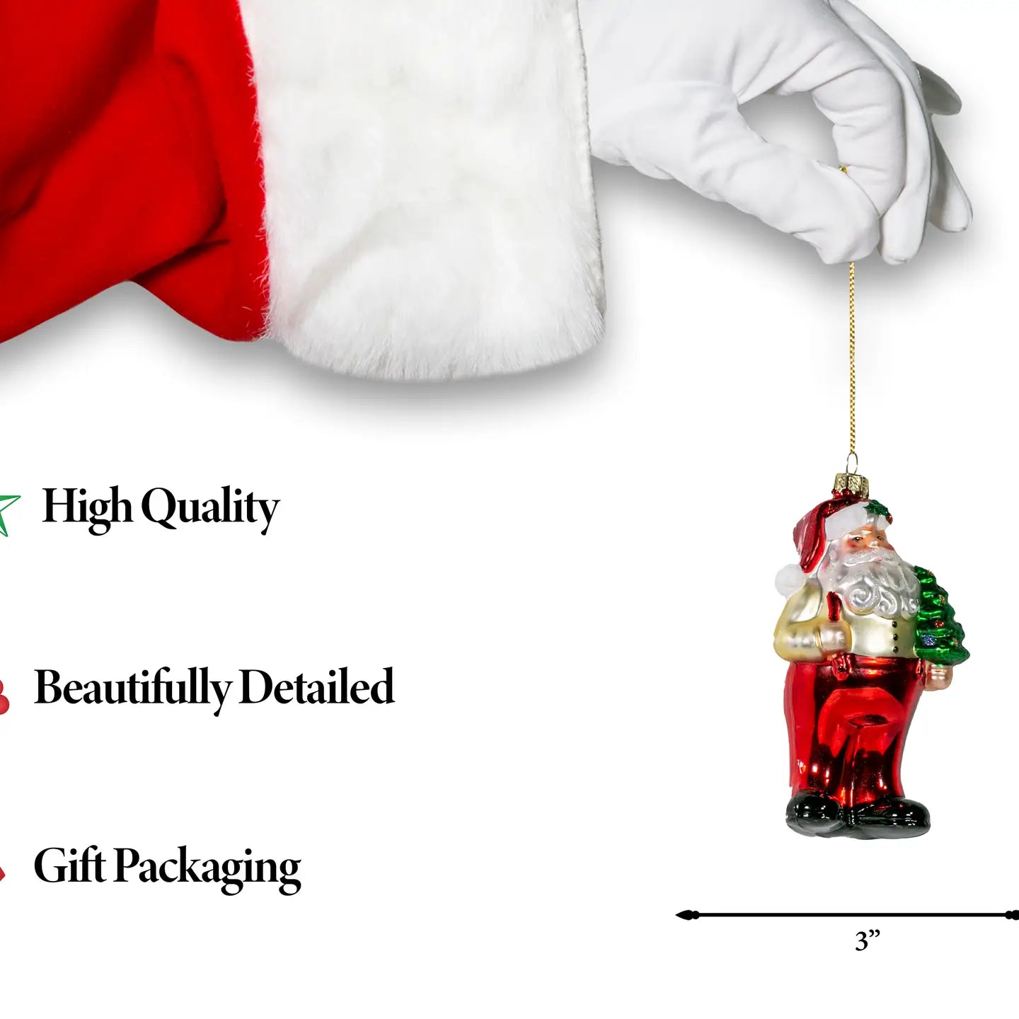 Suspenders Santa Glass Ornament