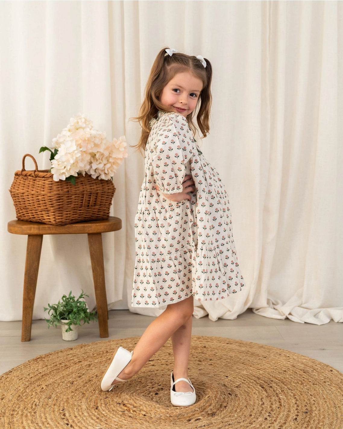 Natural Bella Block Printed Floral Dress