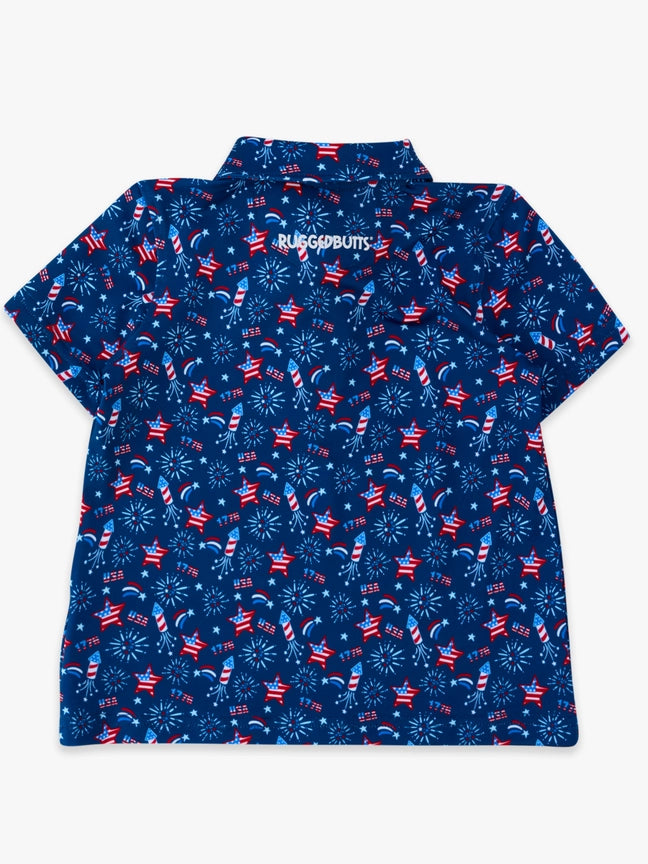 Boys Red White & Boom Fireworks Knit Short Sleeve Performance Polo
