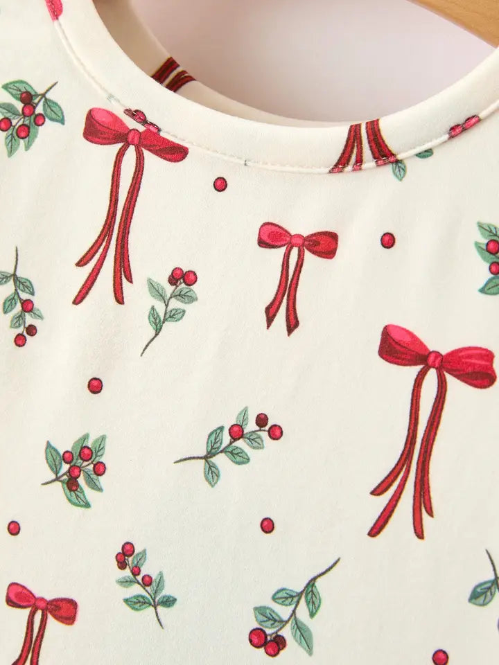 Christmas Bow & Berry Print Twirl Dress