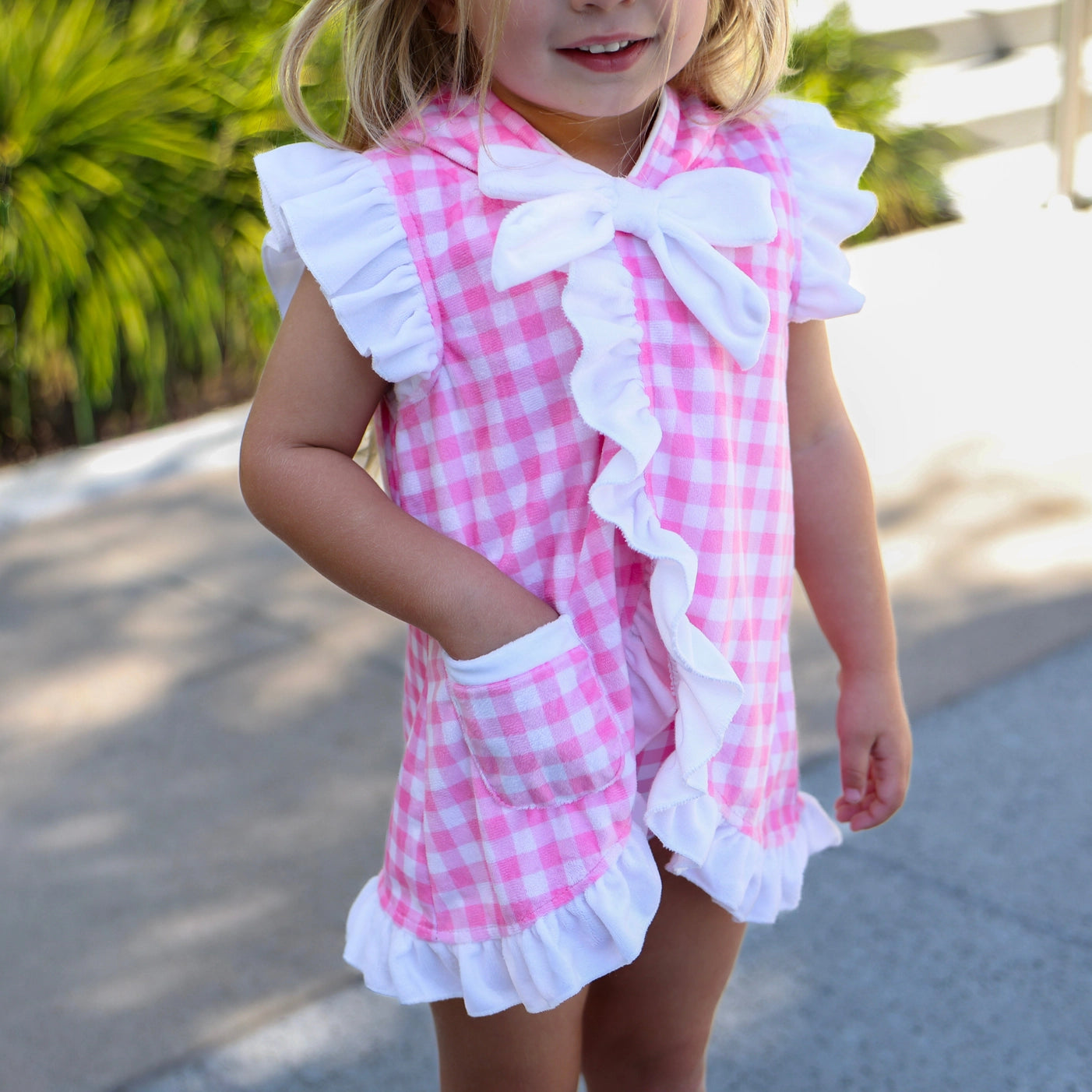 Girls Swim Cover Up - Ruffle Pink gingham
