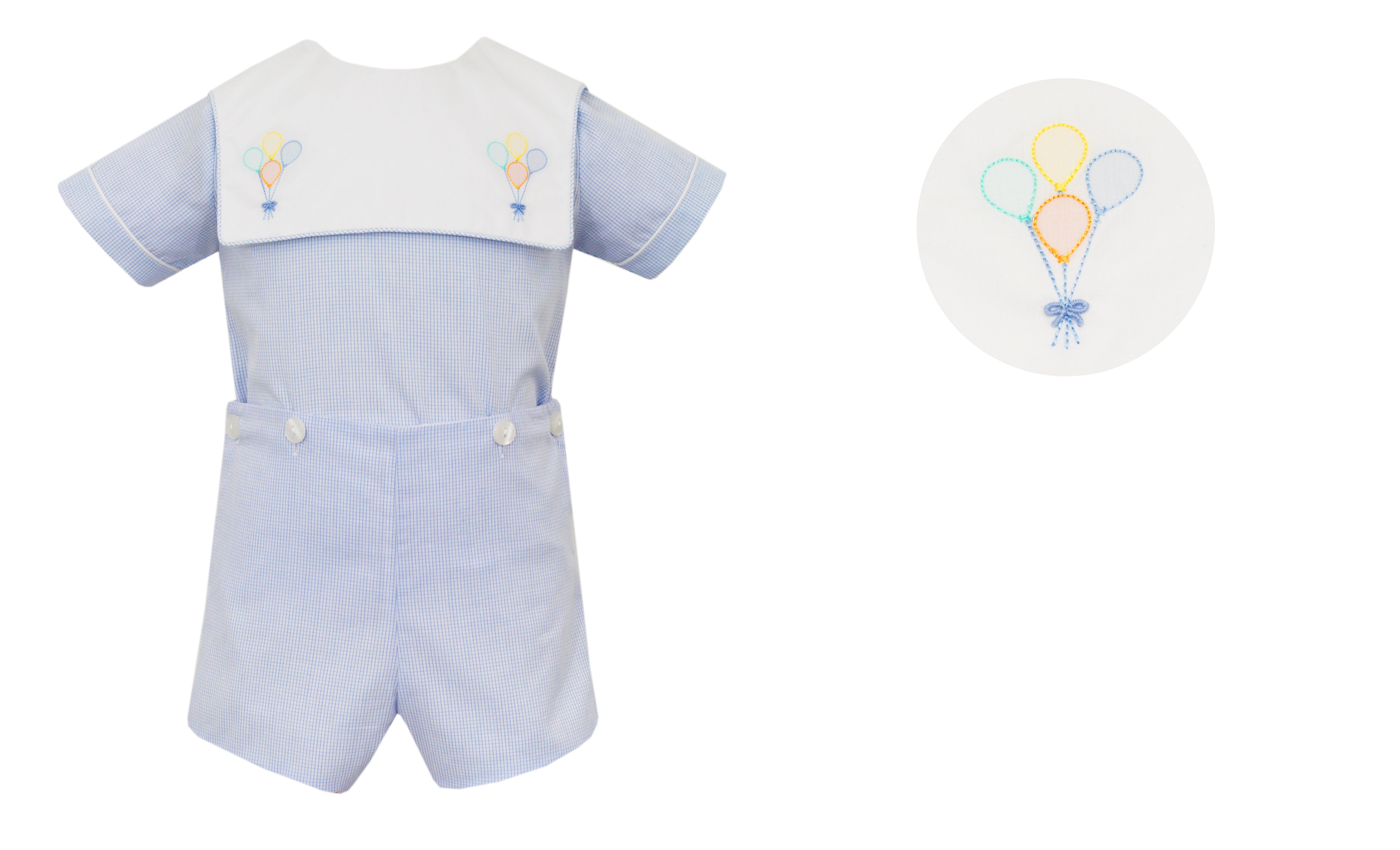 Blue Check BDay Balloon Square Collar Button In