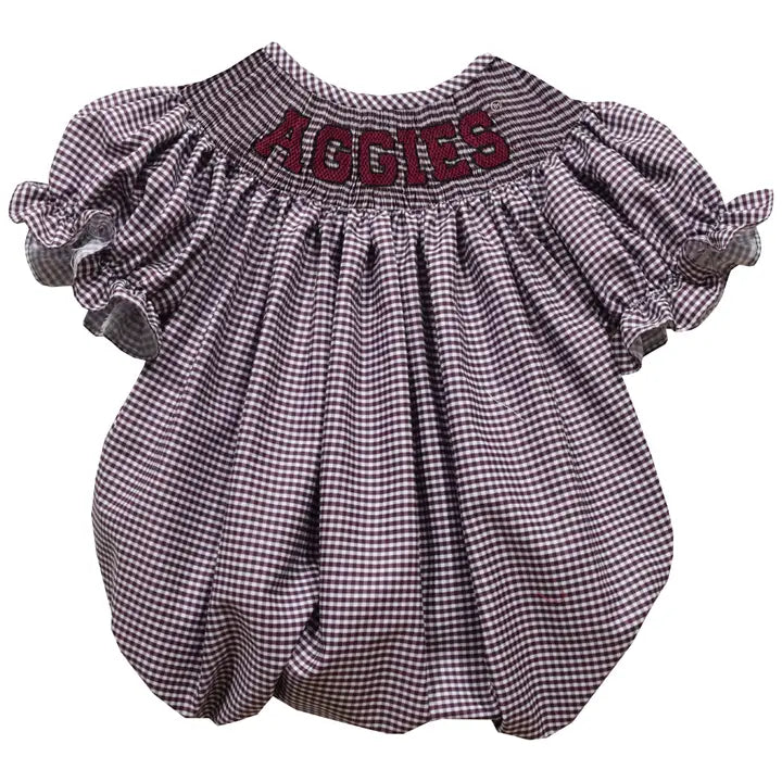 Texas AM Smocked Maroon Gingham Bubble