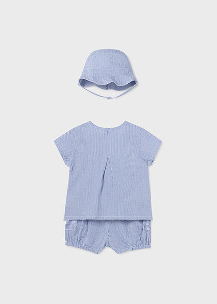 Blue Seersucker Stripe Bloomer Shirt Set & Bucket Hat