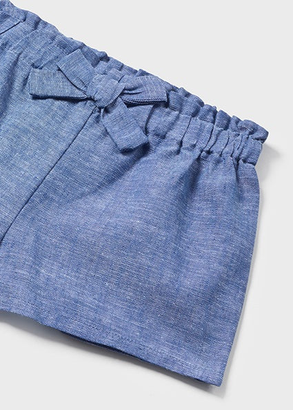 Blue Chambray Linen Emb Short Set