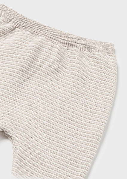 Cream Crewneck Sweater & Tan Stripe Knit Leggings