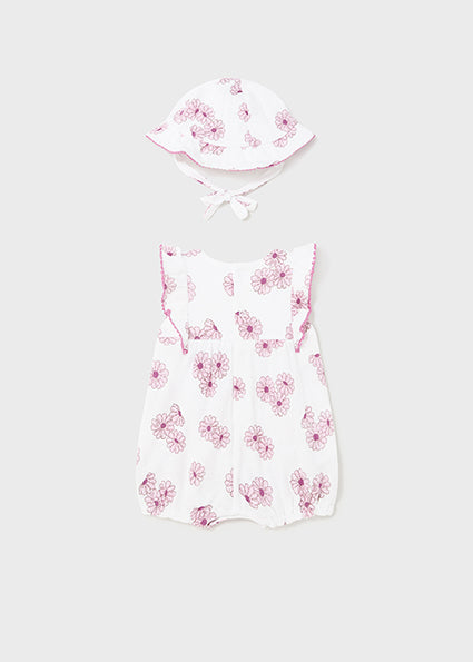 Pink Daisy Cluster Smocked Romper & Hat