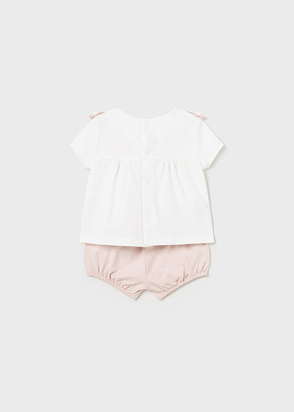 White Ruffle Eyelet Butterfly Tee & Pink Shorts