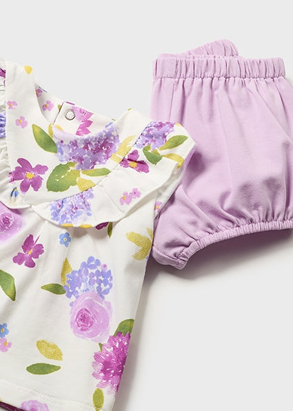 Bright Flower Print Tee & Lilac Shorts