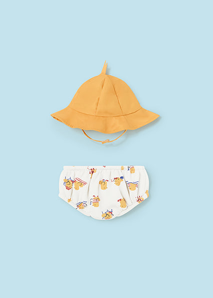 White Duck Print Swim Diaper & Sun Hat