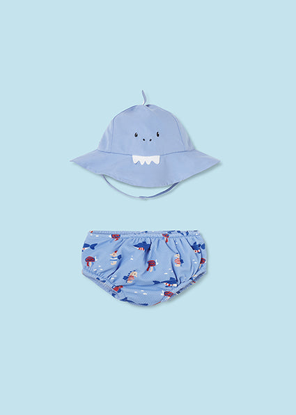 Blue Shark Print Swim Diaper & Sun Hat