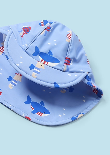 Blue Shark Print Swim Bodysuit & Bucket Hat